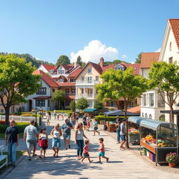 A thriving town scene depicting Cambuga as it has evolved over time