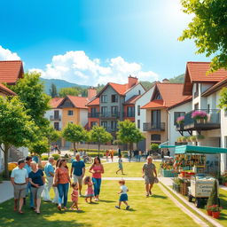 A thriving town scene depicting Cambuga as it has evolved over time