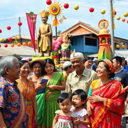 A vibrant and joyful scene in the town of Cambuga showcasing its prosperous residents who are now wealthier and happier