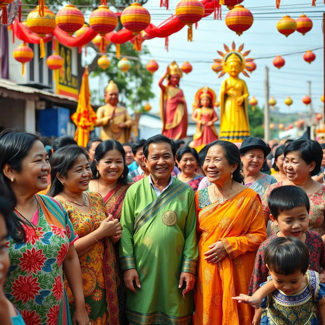 A vibrant and joyful scene in the town of Cambuga showcasing its prosperous residents who are now wealthier and happier