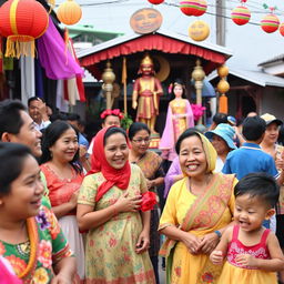 A vibrant and joyful scene in the town of Cambuga showcasing its prosperous residents who are now wealthier and happier