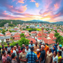 An inspiring panoramic view of Cambuga, illustrating it as a successful town that has triumphed over challenges