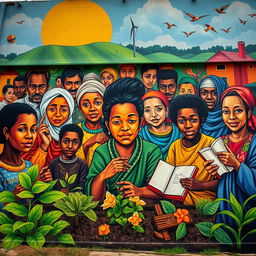 A powerful mural depicting the spirit of a town exemplifying courage, perseverance, and unity