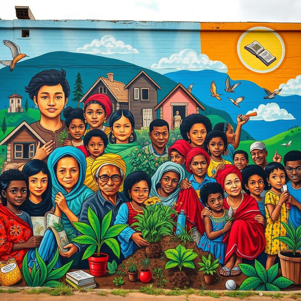 A powerful mural depicting the spirit of a town exemplifying courage, perseverance, and unity