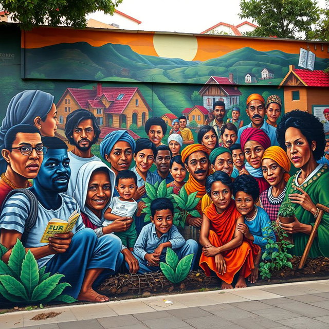 A powerful mural depicting the spirit of a town exemplifying courage, perseverance, and unity