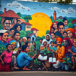 A powerful mural depicting the spirit of a town exemplifying courage, perseverance, and unity