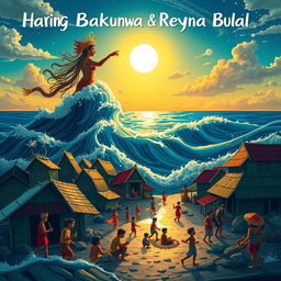 A captivating scene that illustrates the story of Haring Bakunawa and Reyna Bulan as a reminder of the importance of unity, perseverance, and love for the community
