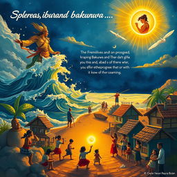 A captivating scene that illustrates the story of Haring Bakunawa and Reyna Bulan as a reminder of the importance of unity, perseverance, and love for the community