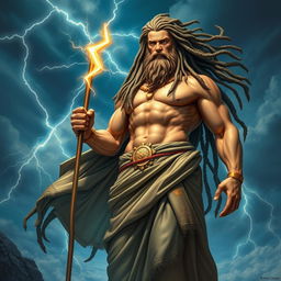 An imposing figure representing Jupiter, the Roman god of thunder