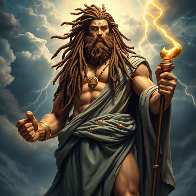 An imposing figure representing Jupiter, the Roman god of thunder