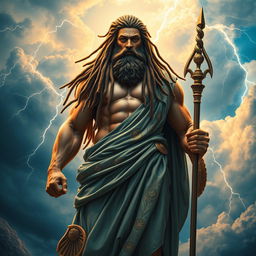 An imposing figure representing Jupiter, the Roman god of thunder