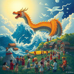 A breathtaking illustration portraying the tale of Haring Bakunawa and Reyna Bulan, highlighting the message of unity, perseverance, and love for the community