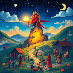 An enchanting illustration depicting the story of Haring Baku and Reyna Bulan, serving as a reminder of the significance of unity, perseverance, and love for the motherland