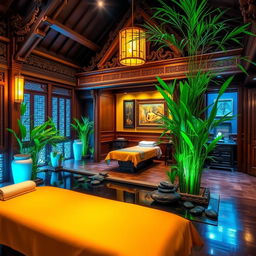 A beautifully designed Thai massage salon featuring traditional Thai architecture