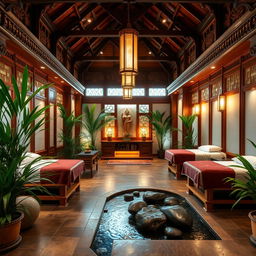A beautifully designed Thai massage salon featuring traditional Thai architecture