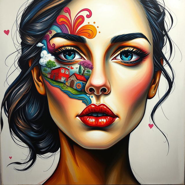 A modern painting of a woman's face, strikingly beautiful but with no head or hair