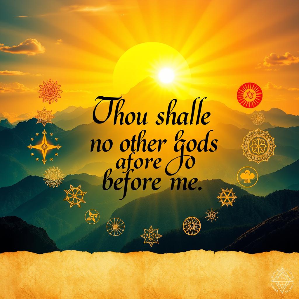 A vibrant and eye-catching poster featuring the commandment "Thou shalt have no other gods before me"