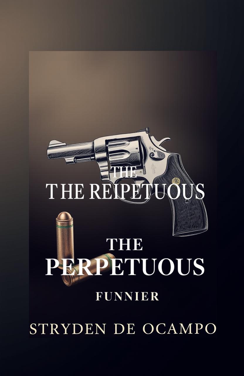 A book cover design featuring a detailed sketch of a revolver prominently displayed in the center, with a shiny bullet lying next to it