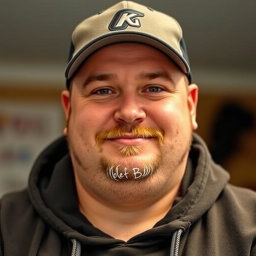 A chubby light-skinned man wearing a stylish cap and a comfortable hoodie