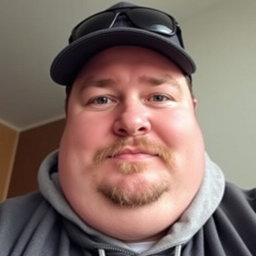 A chubby light-skinned man wearing a stylish cap and a comfortable hoodie
