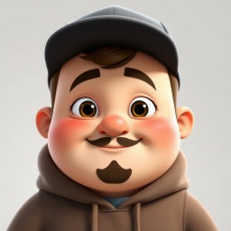 A chubby light-skinned man wearing a stylish cap and a cozy hoodie, featuring a distinctive goatee and a thin mustache that are separated