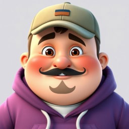A chubby light-skinned man wearing a stylish cap and a cozy hoodie, featuring a distinctive goatee and a thin mustache that are separated