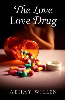 A gripping and poignant book cover for a romance novel titled 'The Love Drug'