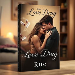 A book cover for a young romance novel titled "The Love Drug" by Rue
