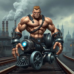 A half-human, half-train character, seamlessly blending human features with intricate train elements
