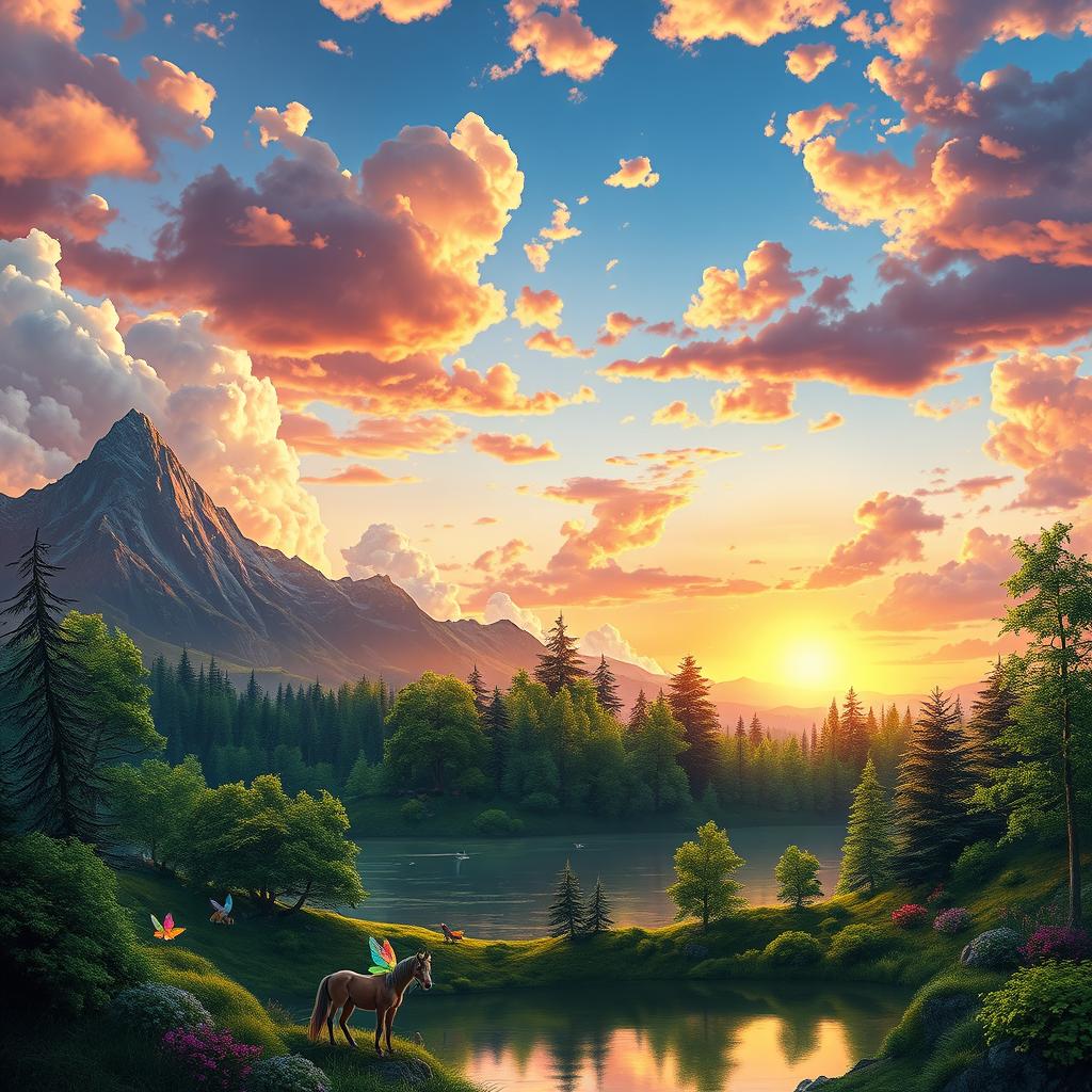 A highly detailed digital artwork depicting an enchanting fantasy landscape