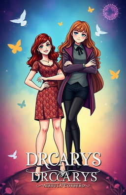 A beautiful and vibrant illustration featuring actress Úrsula Corberó standing confidently next to a stylish depiction of Hermione Granger, with a magical and whimsical background that adds to the enchanting atmosphere
