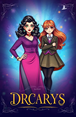 A beautiful and vibrant illustration featuring actress Úrsula Corberó standing confidently next to a stylish depiction of Hermione Granger, with a magical and whimsical background that adds to the enchanting atmosphere