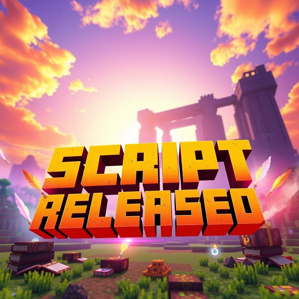 A striking YouTube 16:9 thumbnail for a video titled 'Minecraft Script Released