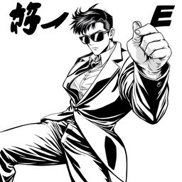 A dynamic half-body illustration of a spy character dressed in a sleek suit and stylish sunglasses, captured in a vibrant action pose