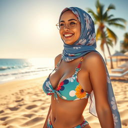 A stylish and artistic representation of a woman wearing a bikini while also incorporating a stylish hijab