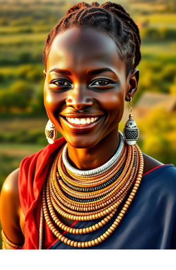 A stunning Shilluk woman adorned in traditional attire, showcasing her unique beauty and cultural heritage
