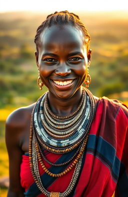 A stunning Shilluk woman adorned in traditional attire, showcasing her unique beauty and cultural heritage