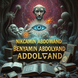 An imaginative scene featuring the name 'BENYAMIN ABDOLVAND' placed in a surreal and strange location