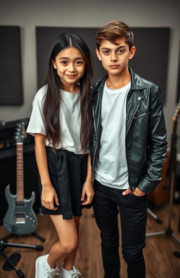 A girl and a boy in a full-body portrait