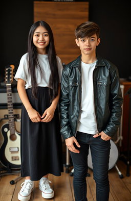 A girl and a boy in a full-body portrait