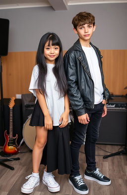 A girl and a boy in a full-body portrait