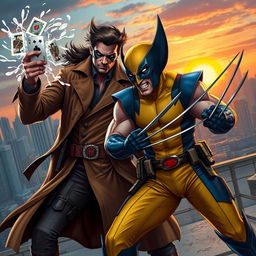 A dynamic action scene featuring Gambit and Wolverine from the upcoming 2024 Deadpool movie