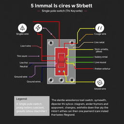 A detailed illustration of a single pole switch (key switch) wiring diagram, showcasing various components including wires, the switch itself, and electrical symbols