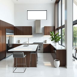 A modern, sleek kitchen design featuring an open layout