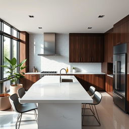 A modern, sleek kitchen design featuring an open layout