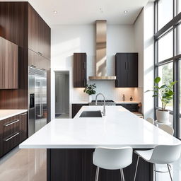 A modern, sleek kitchen design featuring an open layout
