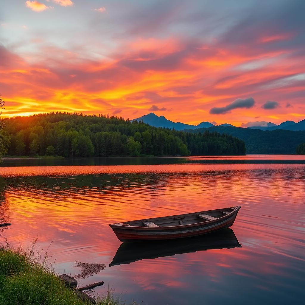 Breathe in Serenity: Sunset Over Tranquil Lake