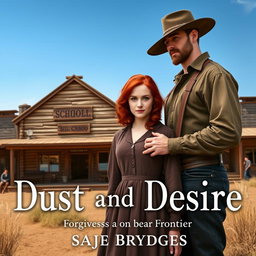 A historical western romance scene set in the 1800s in the western United States