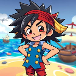 A vibrant character design inspired by a pirate with straw hat, based on a cheerful and adventurous spirit reminiscent of anime styles