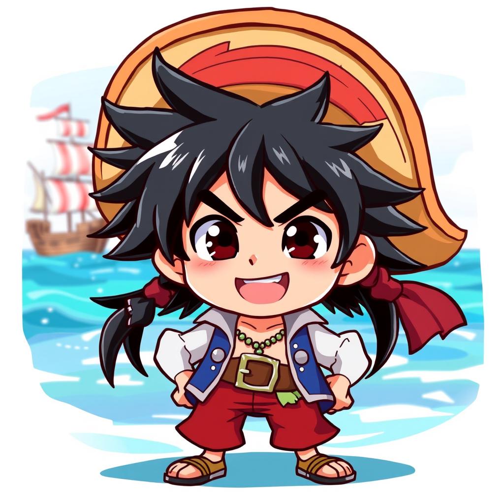 A vibrant character design inspired by a pirate with straw hat, based on a cheerful and adventurous spirit reminiscent of anime styles